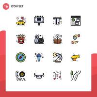 Group of 16 Modern Flat Color Filled Lines Set for fast food develop atm coding app Editable Creative Vector Design Elements