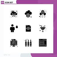 Set of 9 Modern UI Icons Symbols Signs for fire body technology avatar festival Editable Vector Design Elements