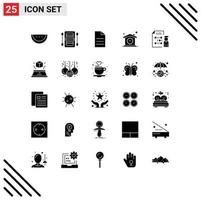 Pack of 25 Modern Solid Glyphs Signs and Symbols for Web Print Media such as develop design data clock house Editable Vector Design Elements