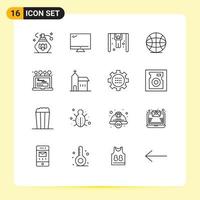 Outline Pack of 16 Universal Symbols of computer laptop competition install internet Editable Vector Design Elements