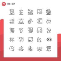 Universal Icon Symbols Group of 25 Modern Lines of internet data cog mail video Editable Vector Design Elements