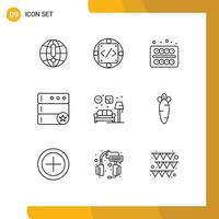 User Interface Pack of 9 Basic Outlines of living server produc favorite student Editable Vector Design Elements