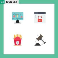 4 User Interface Flat Icon Pack of modern Signs and Symbols of computer fastfood graphics privacy usa Editable Vector Design Elements