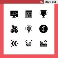 Modern Set of 9 Solid Glyphs Pictograph of data fruit web cranberry trophy Editable Vector Design Elements