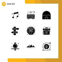 Mobile Interface Solid Glyph Set of 9 Pictograms of news journalist historical building device navigation Editable Vector Design Elements