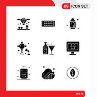 Set of 9 Modern UI Icons Symbols Signs for glass studio lights islam studio lightning lights Editable Vector Design Elements