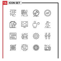 16 User Interface Outline Pack of modern Signs and Symbols of document approve disc sleep vinyl Editable Vector Design Elements