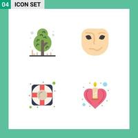 paquete de línea de vector editable de 4 iconos planos simples de camping salvavidas cara de árbol vela elementos de diseño de vector editable