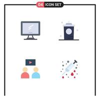 Set of 4 Vector Flat Icons on Grid for computer shop imac drink watch Editable Vector Design Elements