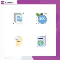 4 Universal Flat Icons Set for Web and Mobile Applications back to school mind paper green leaf earth day Editable Vector Design Elements