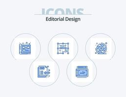 Editorial Design Blue Icon Pack 5 Icon Design. camera. page. creative. document. copywriting vector