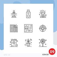 paquete de 9 signos y símbolos de contornos modernos para medios de impresión web, como elementos de diseño de vectores editables de incendio de casa de empresaria de riesgo de postal