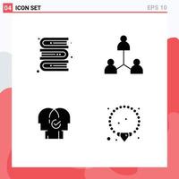 Universal Icon Symbols Group of 4 Modern Solid Glyphs of books modern group user selection Editable Vector Design Elements