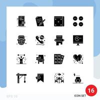 Mobile Interface Solid Glyph Set of 16 Pictograms of learning education pencil clothing buttons Editable Vector Design Elements