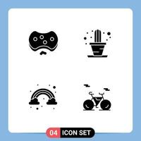 Modern Set of 4 Solid Glyphs Pictograph of care rainbow medical house bike Editable Vector Design Elements