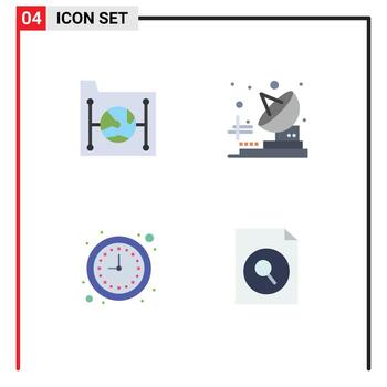 Mobile Interface Flat Icon Set of 4 Pictograms of cloud clock file telecommunication watch Editable Vector Design Elements