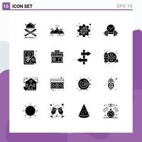 Group of 16 Modern Solid Glyphs Set for dumb dumbbell mountain target set Editable Vector Design Elements