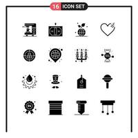 Set of 16 Modern UI Icons Symbols Signs for crosshair love earth broken world Editable Vector Design Elements