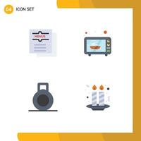 Group of 4 Modern Flat Icons Set for cafe cake menu microwave candles Editable Vector Design Elements