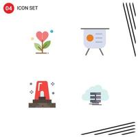 4 Flat Icon concept for Websites Mobile and Apps gratitude presentation heart graph danger Editable Vector Design Elements