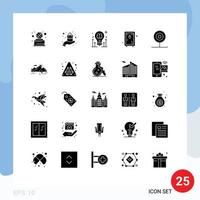 Set of 25 Commercial Solid Glyphs pack for candy park brain lock arrow Editable Vector Design Elements