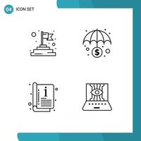 Mobile Interface Line Set of 4 Pictograms of finish cover banking protection applied science Editable Vector Design Elements