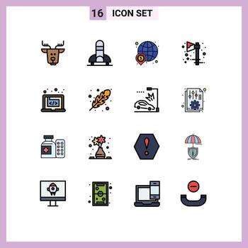 16 Universal Flat Color Filled Lines Set for Web and Mobile Applications application halloween dollar celebration world Editable Creative Vector Design Elements