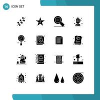 Group of 16 Solid Glyphs Signs and Symbols for search business magnify kitchen blender Editable Vector Design Elements