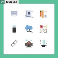 9 User Interface Flat Color Pack of modern Signs and Symbols of cloud magnifying tv drawing remote scale Editable Vector Design Elements