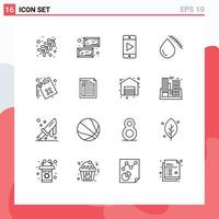 Universal Icon Symbols Group of 16 Modern Outlines of pollution can play wound cut Editable Vector Design Elements