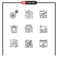 Stock Vector Icon Pack of 9 Line Signs and Symbols for idea pot account patrick gold Editable Vector Design Elements