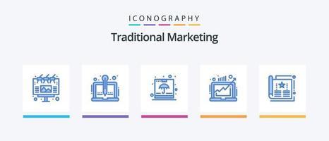 paquete de iconos azul 5 de marketing tradicional que incluye el mercado. demanda. escritor. negocio. seguro. diseño de iconos creativos vector