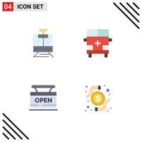 Set of 4 Vector Flat Icons on Grid for train open vehicle outline store Editable Vector Design Elements