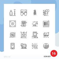 16 Universal Outline Signs Symbols of play marketing text advertising level Editable Vector Design Elements