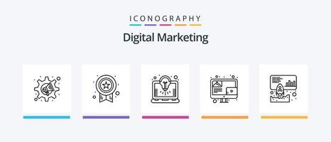 paquete de iconos de línea 5 de marketing digital que incluye calificación. cuadro. otorgar. navegador. ventana. diseño de iconos creativos vector