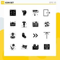 16 Thematic Vector Solid Glyphs and Editable Symbols of briefcase send target exit roller Editable Vector Design Elements