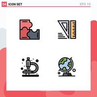 Set of 4 Modern UI Icons Symbols Signs for education research puzzle pieces tools world Editable Vector Design Elements