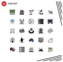 Pictogram Set of 25 Simple Filled line Flat Colors of drawing tool beverage screw straw Editable Vector Design Elements