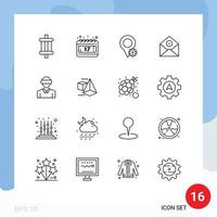 16 User Interface Outline Pack of modern Signs and Symbols of reality glasses map email delete Editable Vector Design Elements