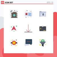 Set of 9 Commercial Flat Colors pack for card down server arrow up Editable Vector Design Elements