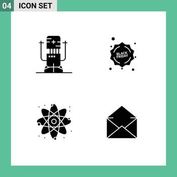 símbolo de icono universal grupo de 4 glifos sólidos modernos de biochip reaccionar máquina viernes correo electrónico elementos de diseño vectorial editables vector