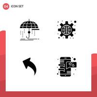 Pack of 4 creative Solid Glyphs of finance arrow money global back Editable Vector Design Elements