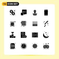 Pack of 16 Modern Solid Glyphs Signs and Symbols for Web Print Media such as watch stop india samsung mobile Editable Vector Design Elements