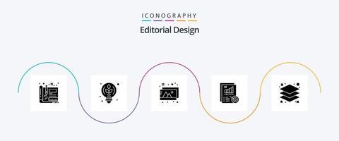 Editorial Design Glyph 5 Icon Pack Including . design. bulb. report. analytics vector