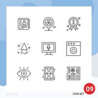 Outline Pack of 9 Universal Symbols of microphone monitor medal direction arrows Editable Vector Design Elements