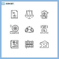 Outline Pack of 9 Universal Symbols of entertainment gaming list game motion Editable Vector Design Elements
