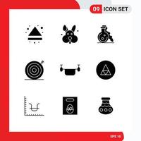 Group of 9 Modern Solid Glyphs Set for outline air lab target goal Editable Vector Design Elements