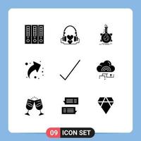 Universal Icon Symbols Group of 9 Modern Solid Glyphs of right share wedding arrow tube Editable Vector Design Elements