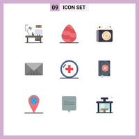 Mobile Interface Flat Color Set of 9 Pictograms of hospital user spring message technology Editable Vector Design Elements