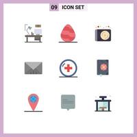 Mobile Interface Flat Color Set of 9 Pictograms of hospital user spring message technology Editable Vector Design Elements